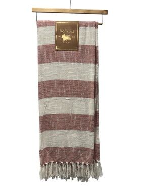 Habitat Striped Cotton Throw Blanket - Dusty Rose & Cream 50 x 60